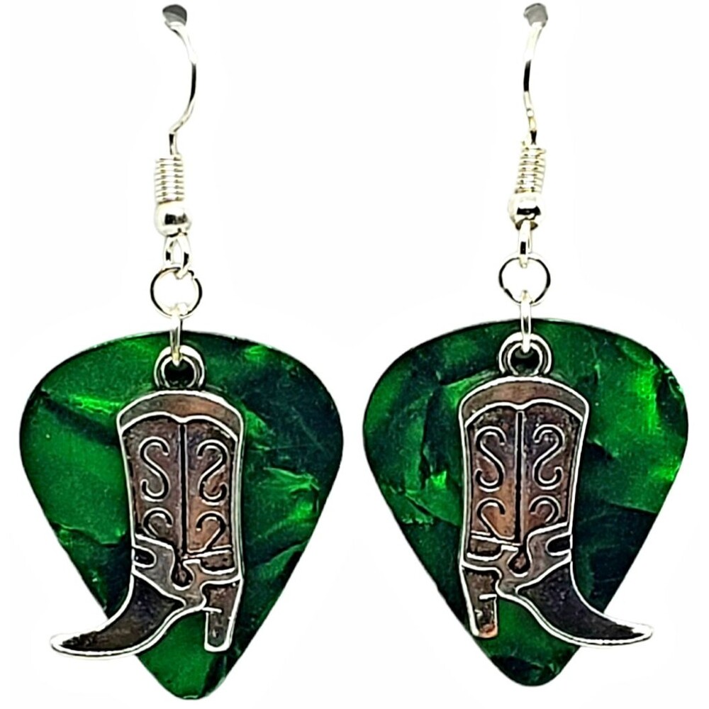 Cowboy Boots Boot Charm on Guitar Pick Earrings - Choose Color - Handmade